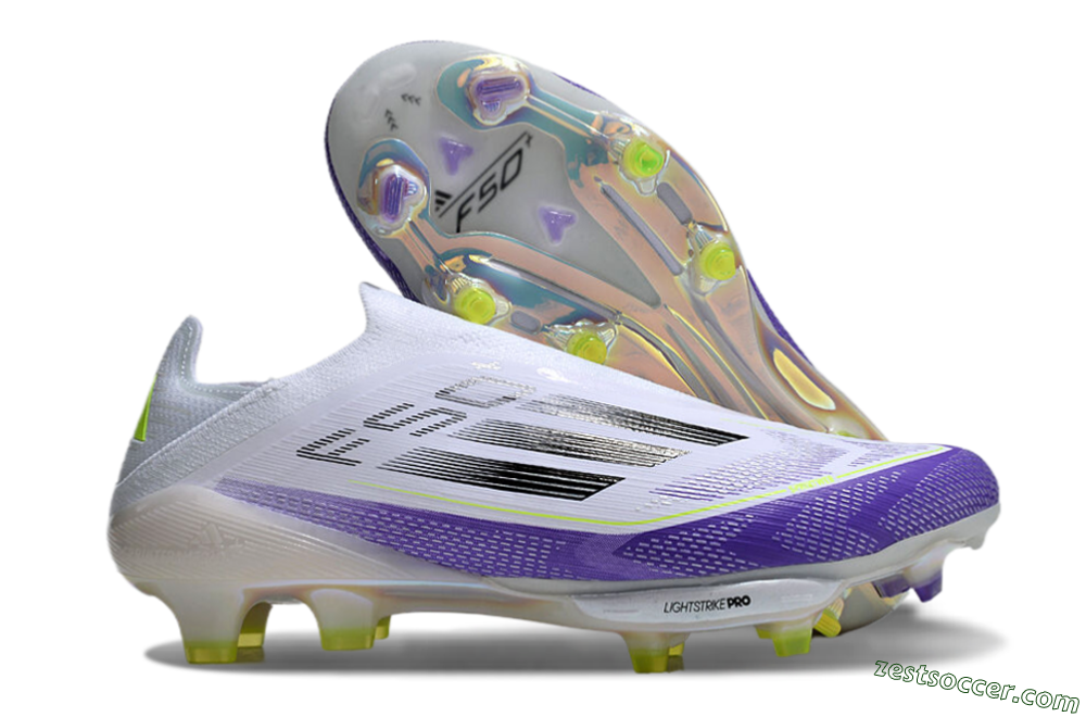 Adidas F50+ Elite Lightstrike Pro Laceless FG Low-Tops Soccer Cleats - White/Purple/Black 0