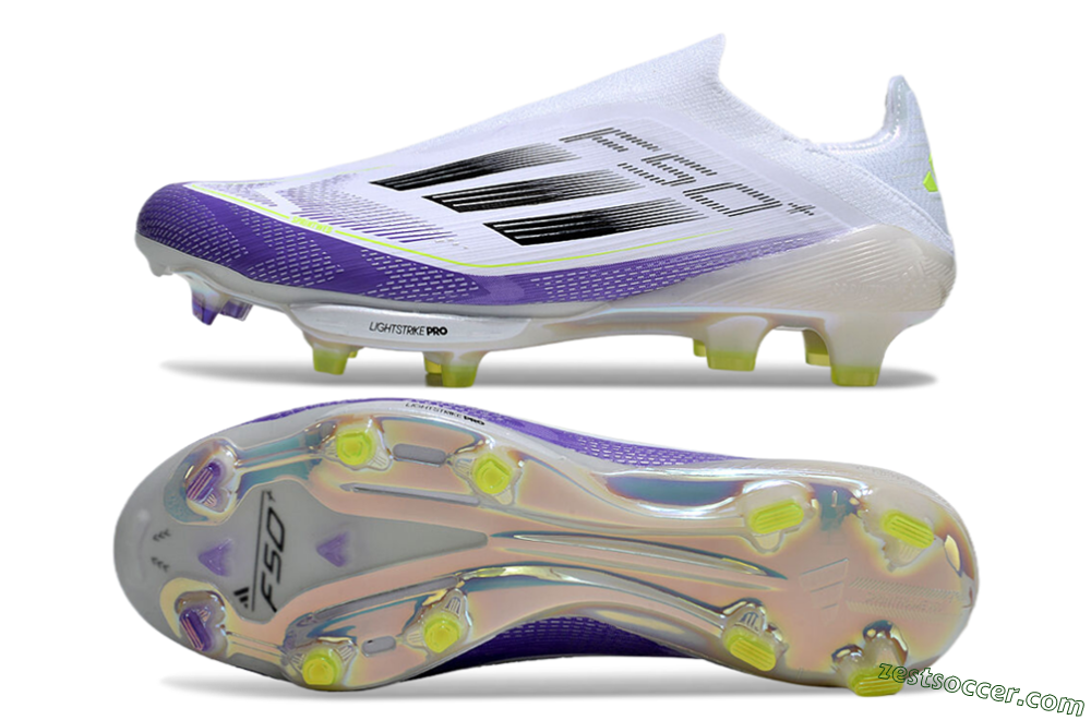 Adidas F50+ Elite Lightstrike Pro Laceless FG Low-Tops Soccer Cleats - White/Purple/Black 1