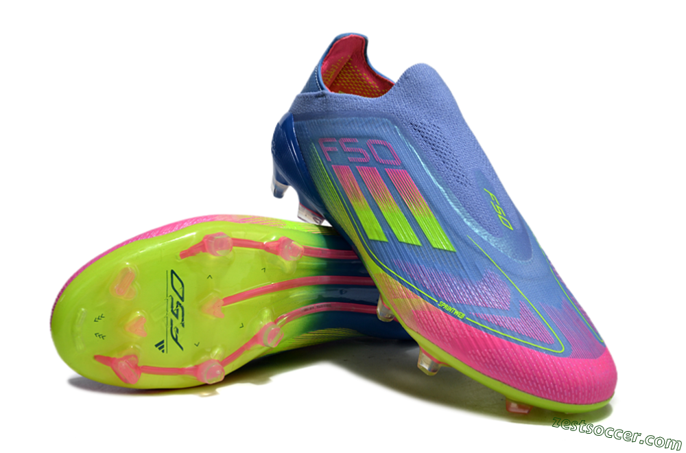 Adidas F50 Elite FG Low-Tops Soccer Cleats - Blue/Pink/Yellow 3