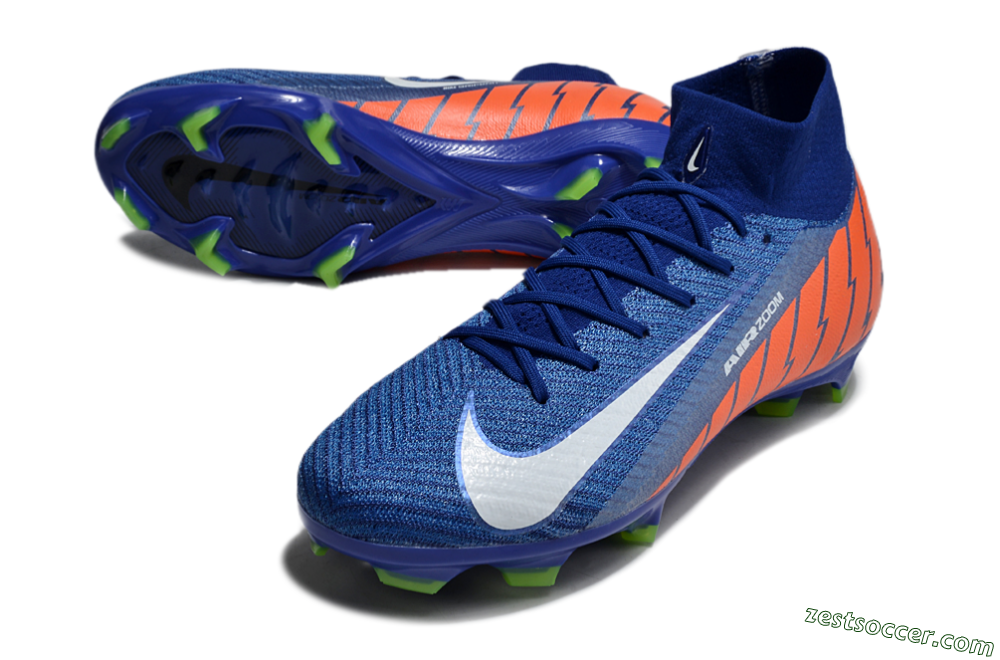 Nike Air Zoom Mercurial Superfly 10 Elite FG High-Tops Soccer Cleats - Blue/White/Orange 3