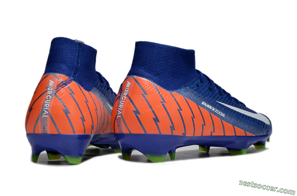 Nike Air Zoom Mercurial Superfly 10 Elite FG High-Tops Soccer Cleats - Blue/White/Orange 6