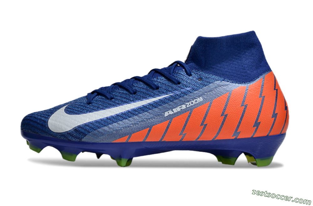 Nike Air Zoom Mercurial Superfly 10 Elite FG High-Tops Soccer Cleats - Blue/White/Orange 2