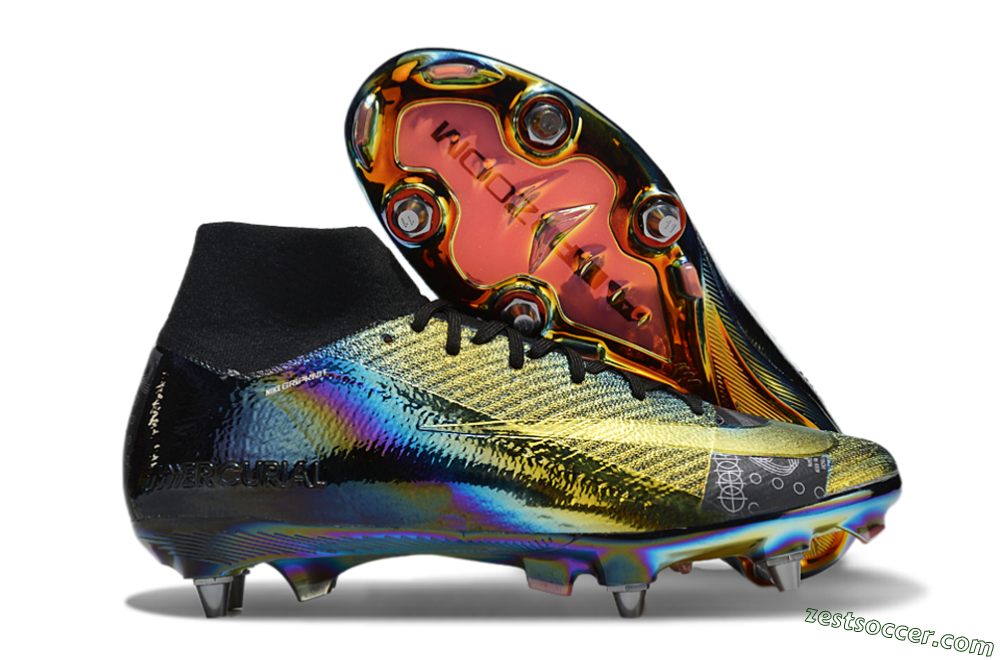 Nike Air Zoom Mercurial Superfly 10 Elite SG High-Tops Soccer Cleats - Gold/Black/Blue 0