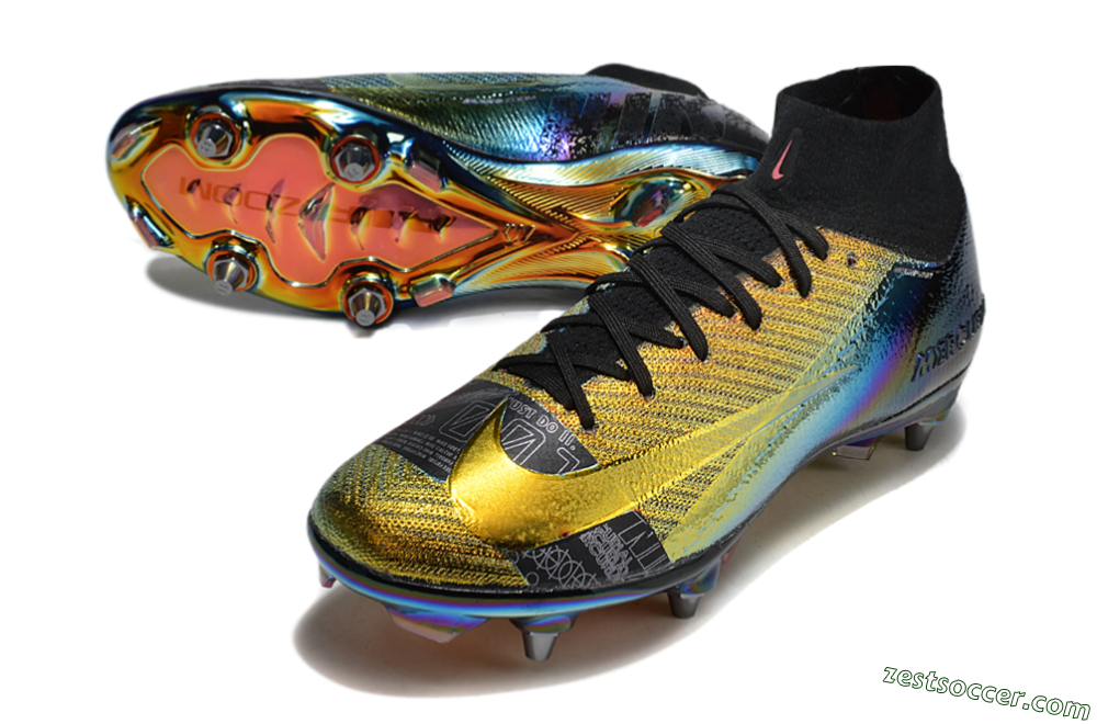 Nike Air Zoom Mercurial Superfly 10 Elite SG High-Tops Soccer Cleats - Gold/Black/Blue 3