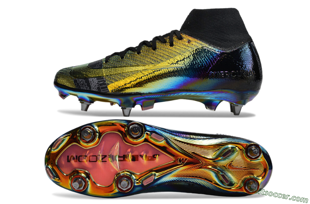 Nike Air Zoom Mercurial Superfly 10 Elite SG High-Tops Soccer Cleats - Gold/Black/Blue 1