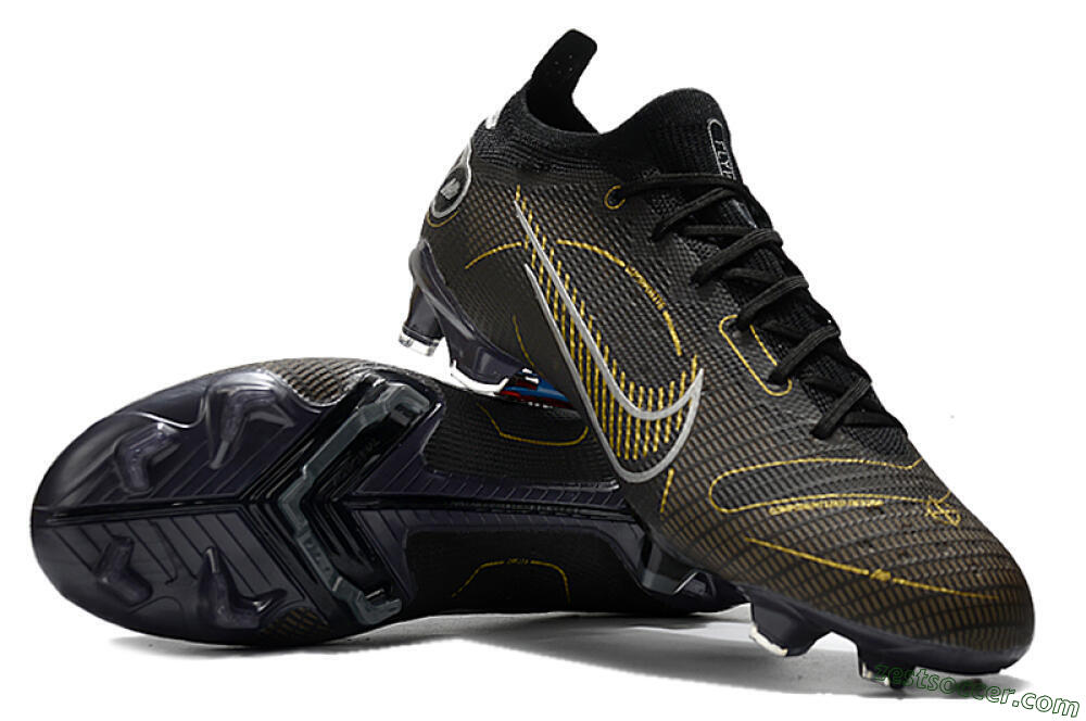 ike Mercurial Vapor 14 Elite FG Low-Tops Soccer Cleats - Black/Gold/Silver 3
