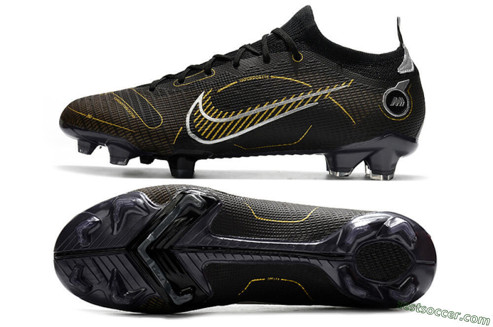 ike Mercurial Vapor 14 Elite FG Low-Tops Soccer Cleats - Black/Gold/Silver 1