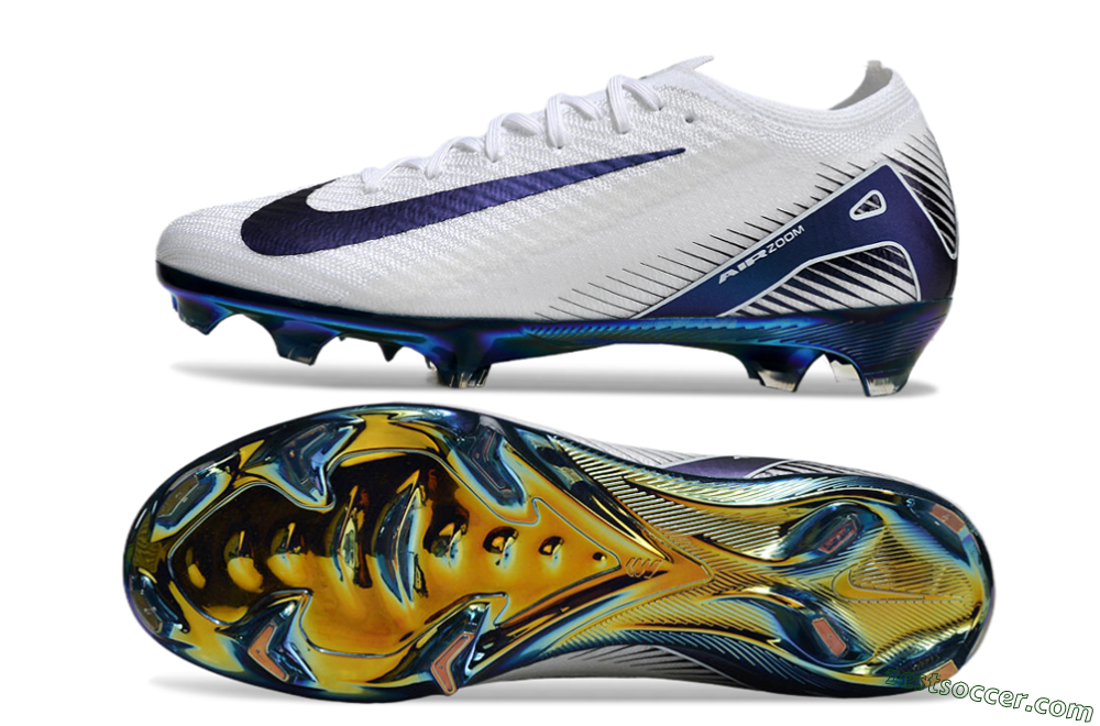 Nike Air Zoom Mercurial Vapor 16 Elite FG Low-Tops Soccer Cleats - White/Blue/Gold 6