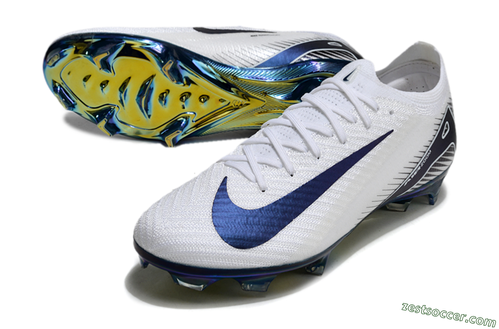 Nike Air Zoom Mercurial Vapor 16 Elite FG Low-Tops Soccer Cleats - White/Blue/Gold 3