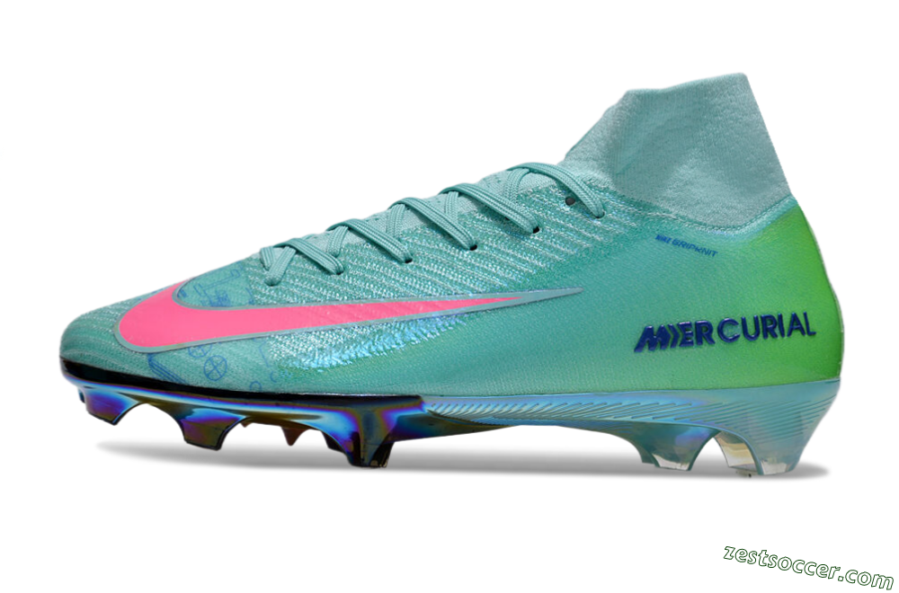 Nike Air Zoom Mercurial Superfly 10 Elite FG High-Tops Soccer Cleats - Jade/Pink/Yellow 2