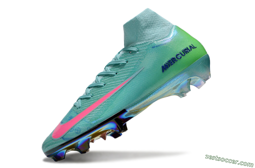 Nike Air Zoom Mercurial Superfly 10 Elite FG High-Tops Soccer Cleats - Jade/Pink/Yellow 4