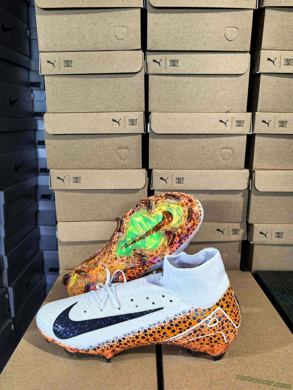 Nike Air Zoom Mercurial Superfly 10 Elite FG High-Tops Soccer Cleats - Grey/Leopard/Gold