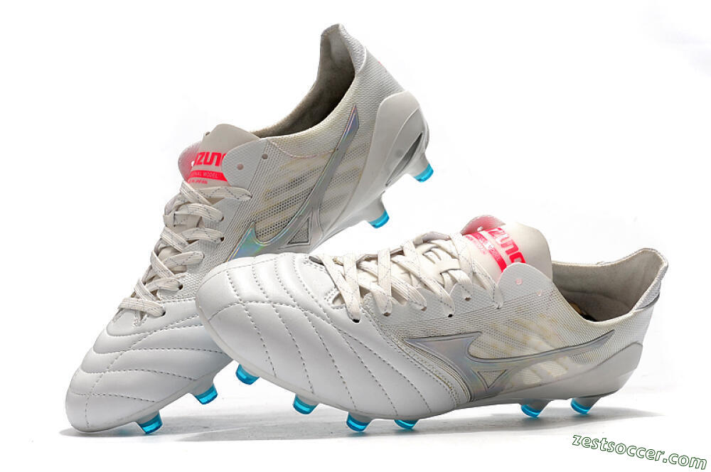 Mizuno Morelia Neo 2 FG Low-Tops Soccer Cleats - White/Silver/Blue 6