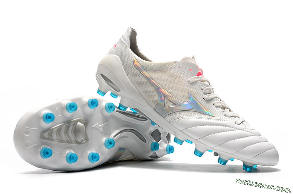 Mizuno Morelia Neo 2 FG Low-Tops Soccer Cleats - White/Silver/Blue 4