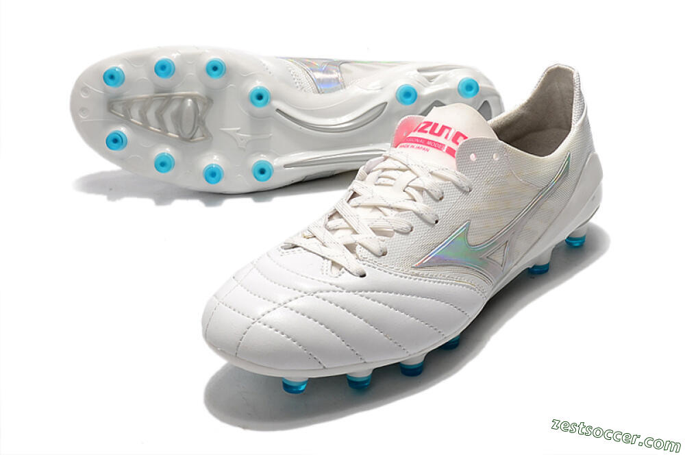 Mizuno Morelia Neo 2 FG Low-Tops Soccer Cleats - White/Silver/Blue 3