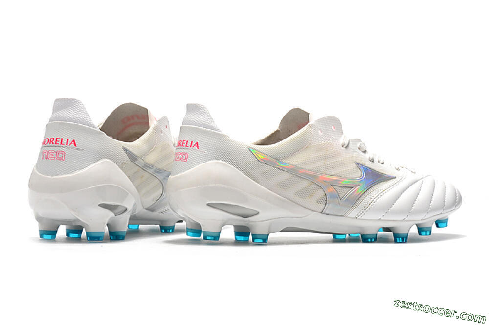 Mizuno Morelia Neo 2 FG Low-Tops Soccer Cleats - White/Silver/Blue 9