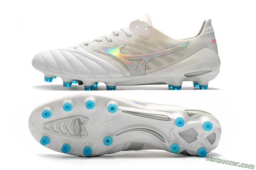 Mizuno Morelia Neo 2 FG Low-Tops Soccer Cleats - White/Silver/Blue 1