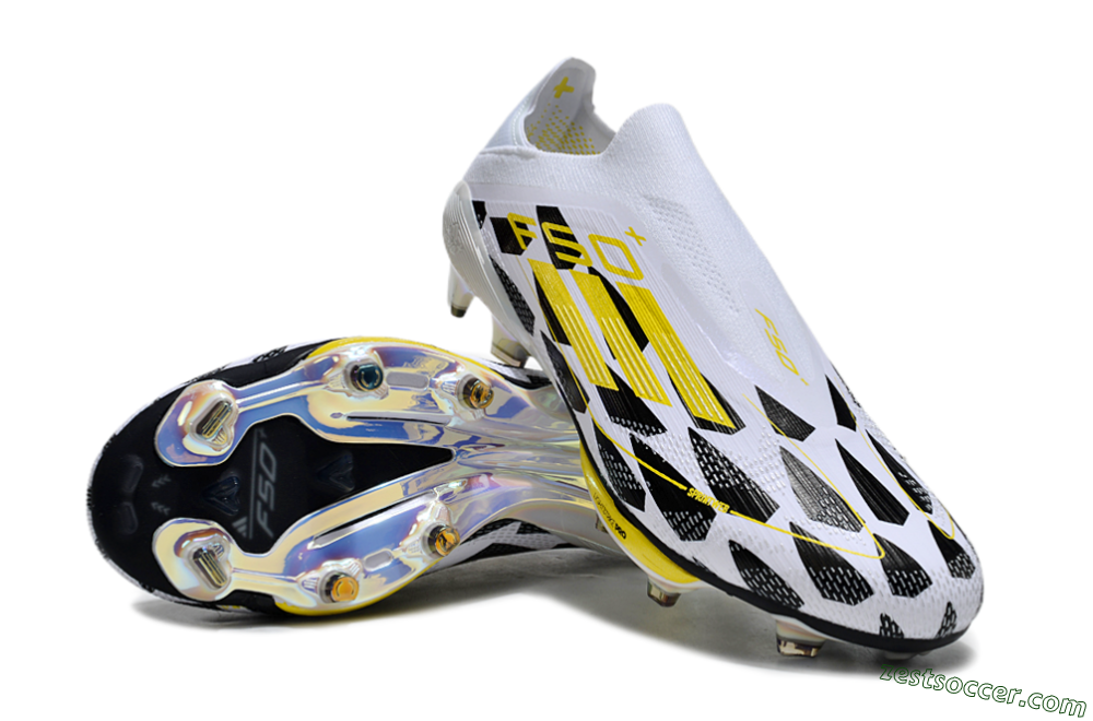 Adidas F50+ Elite Lightstrike Pro Laceless FG Low-Tops Soccer Cleats - White/Black/Yellow 3