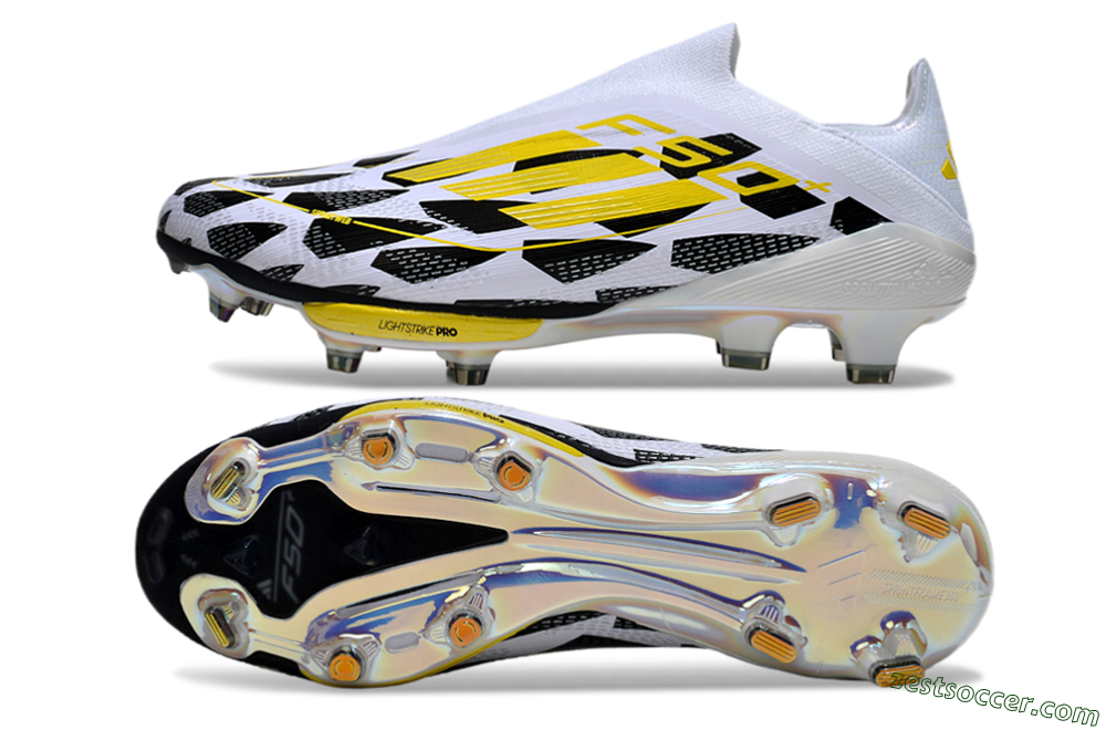 Adidas F50+ Elite Lightstrike Pro Laceless FG Low-Tops Soccer Cleats - White/Black/Yellow 1