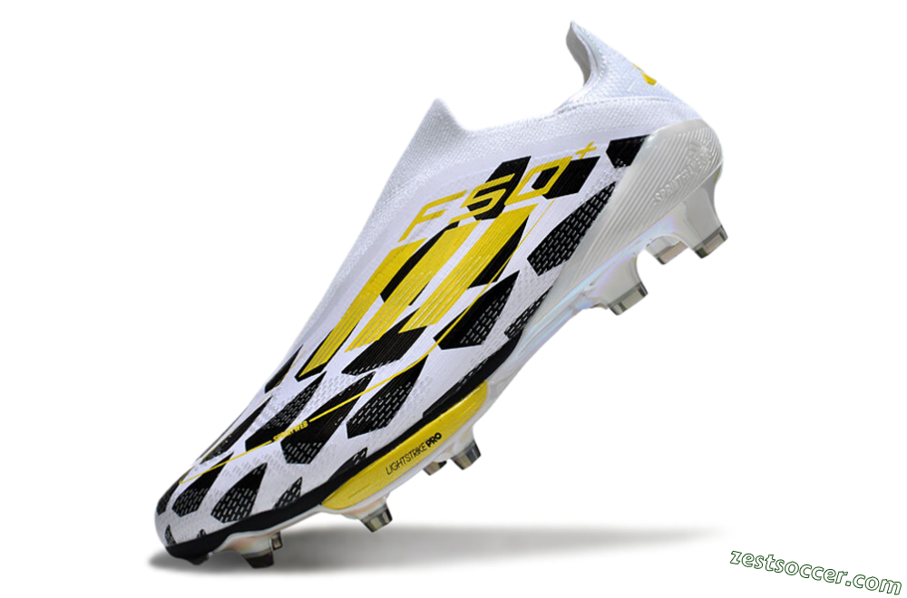 Adidas F50+ Elite Lightstrike Pro Laceless FG Low-Tops Soccer Cleats - White/Black/Yellow 5