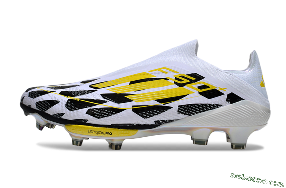 Adidas F50+ Elite Lightstrike Pro Laceless FG Low-Tops Soccer Cleats - White/Black/Yellow 2