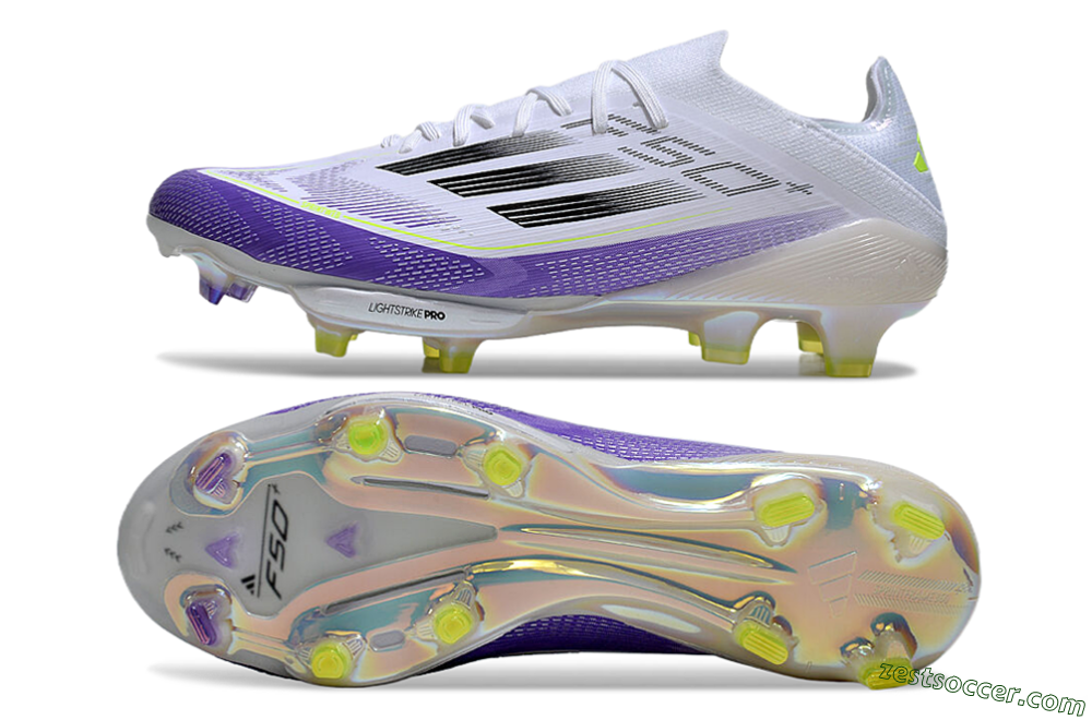 Adidas F50+ Elite Lightstrike Pro FG Low-Tops Soccer Cleats - White/Black/Purple 1