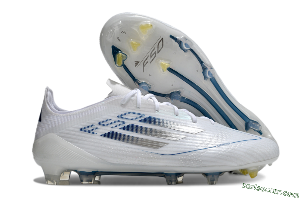 Adidas F50 Elite FG Low-Tops Soccer Cleats - White/Silver/Blue 0