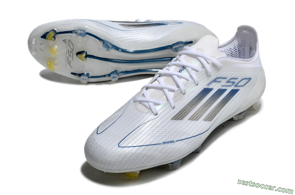 Adidas F50 Elite FG Low-Tops Soccer Cleats - White/Silver/Blue 3