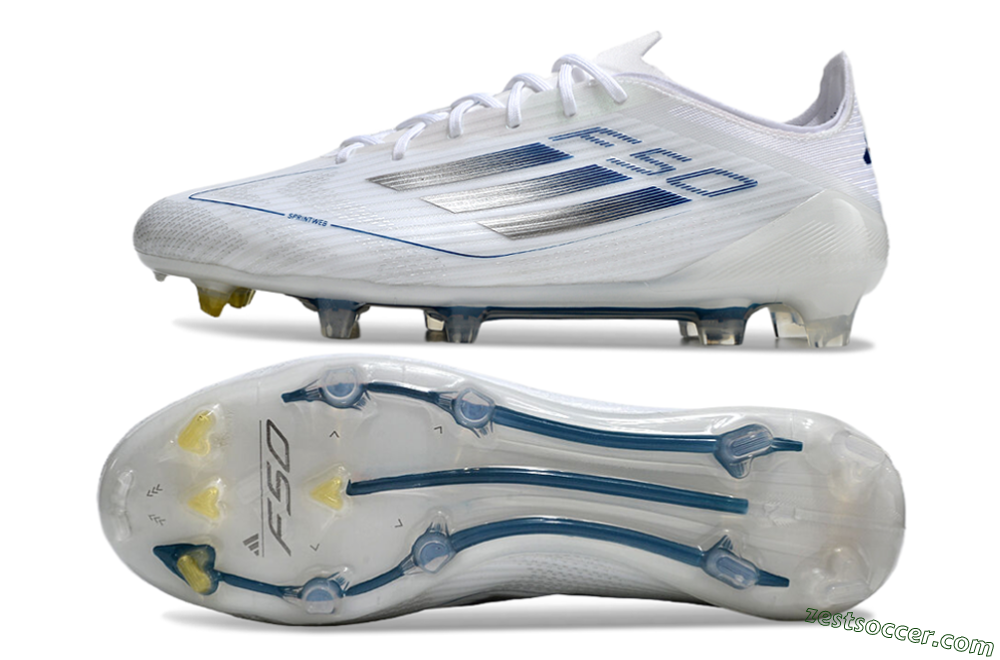 Adidas F50 Elite FG Low-Tops Soccer Cleats - White/Silver/Blue 1