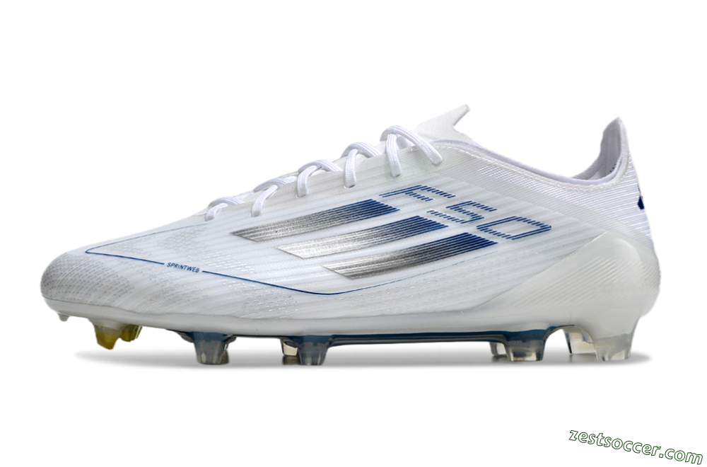 Adidas F50 Elite FG Low-Tops Soccer Cleats - White/Silver/Blue 2
