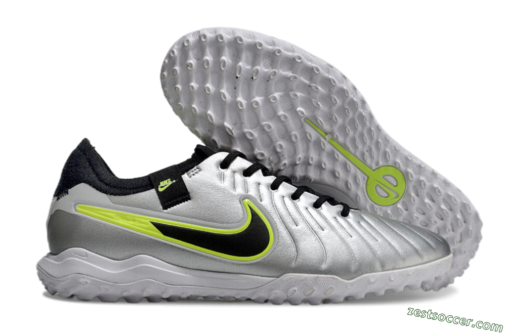 Nike Tiempo Legend 10 Pro TF Low-Tops Soccer Shoes - Silver/Black/Yellow 0