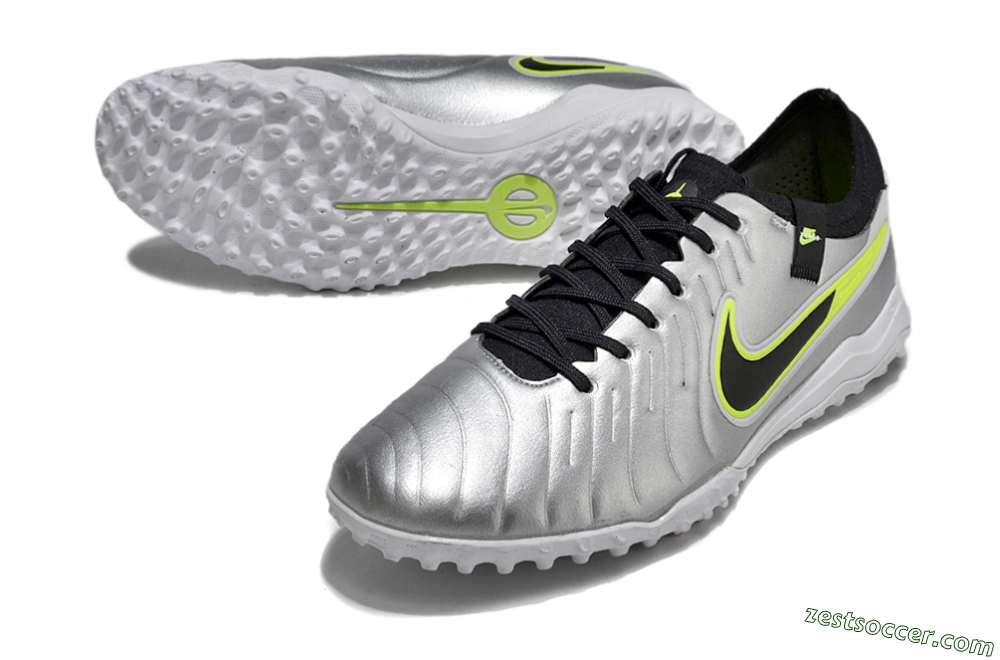 Nike Tiempo Legend 10 Pro TF Low-Tops Soccer Shoes - Silver/Black/Yellow 3