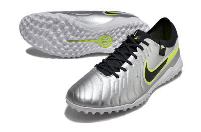 Nike Tiempo Legend 10 Pro TF Low-Tops Soccer Shoes - Silver/Black/Yellow