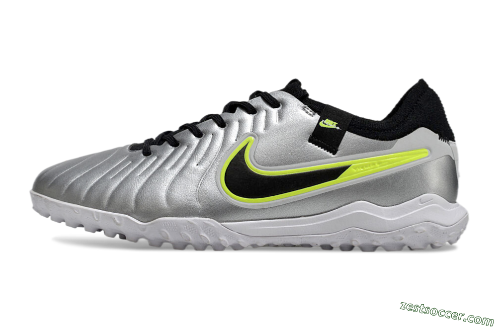 Nike Tiempo Legend 10 Pro TF Low-Tops Soccer Shoes - Silver/Black/Yellow 2