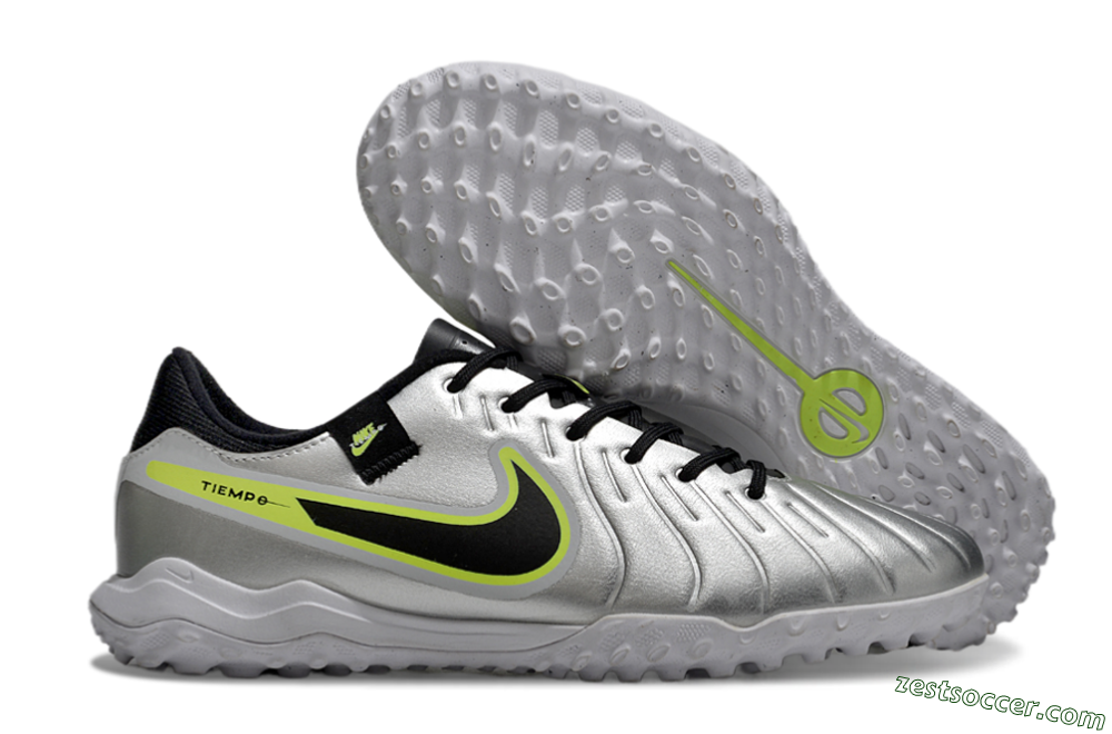 Nike Tiempo Legend 10 TF Low-Tops Soccer Shoes - Silver/Black/Yellow 0
