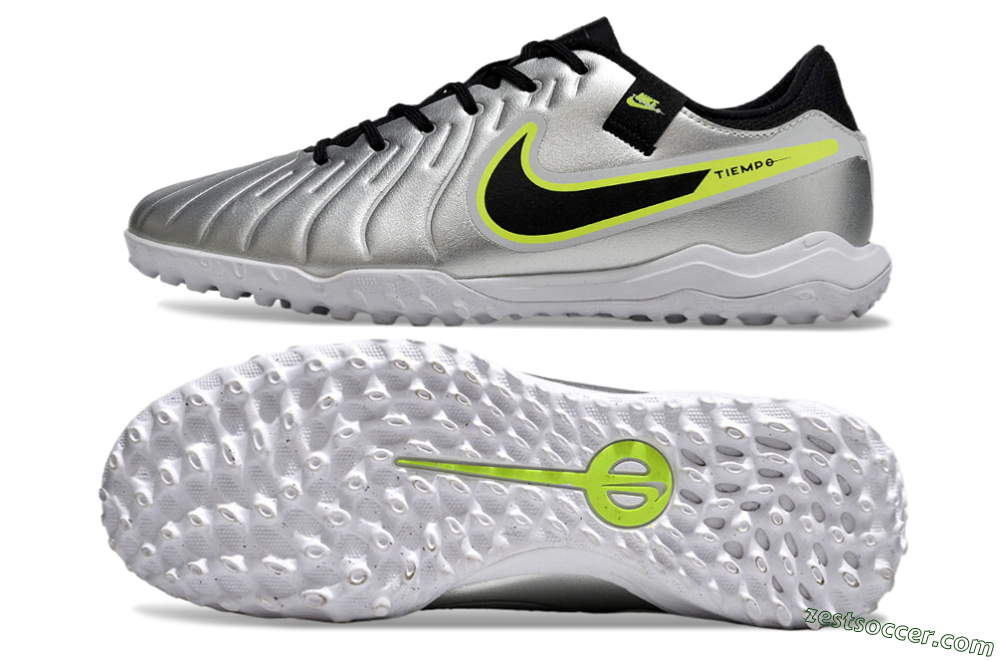 Nike Tiempo Legend 10 TF Low-Tops Soccer Shoes - Silver/Black/Yellow 1