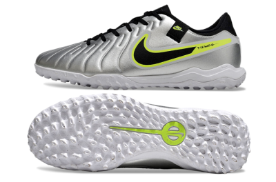 Nike Tiempo Legend 10 TF Low-Tops Soccer Shoes - Silver/Black/Yellow