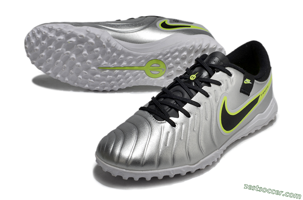 Nike Tiempo Legend 10 TF Low-Tops Soccer Shoes - Silver/Black/Yellow 3