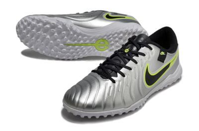 Nike Tiempo Legend 10 TF Low-Tops Soccer Shoes - Silver/Black/Yellow
