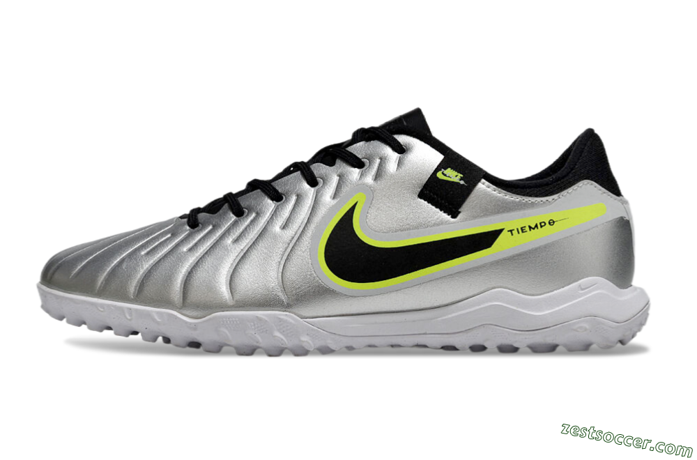 Nike Tiempo Legend 10 TF Low-Tops Soccer Shoes - Silver/Black/Yellow 2