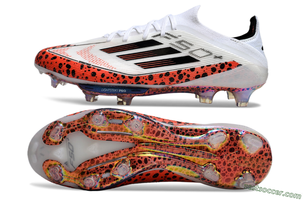 Adidas F50+ Lightstrike Elite FG Low-Tops Soccer Cleats - White/Black/Leopard 1