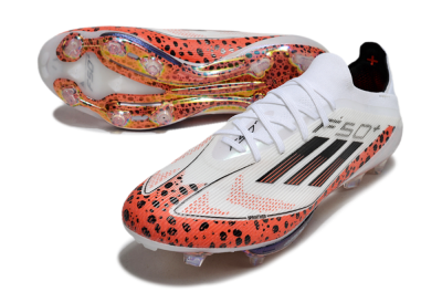 Adidas F50+ Lightstrike Elite FG Low-Tops Soccer Cleats - White/Black/Leopard