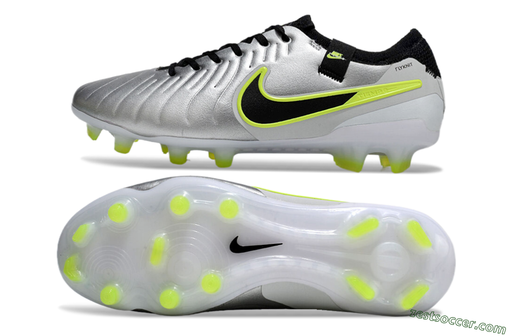 Nike Tiempo Legend 10 Elite AG Low-Tops Soccer Cleats - Silver/Black/Yellow 1