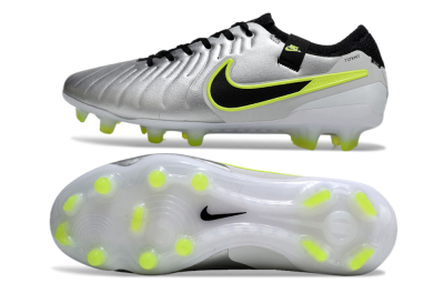 Nike Tiempo Legend 10 Elite AG Low-Tops Soccer Cleats - Silver/Black/Yellow