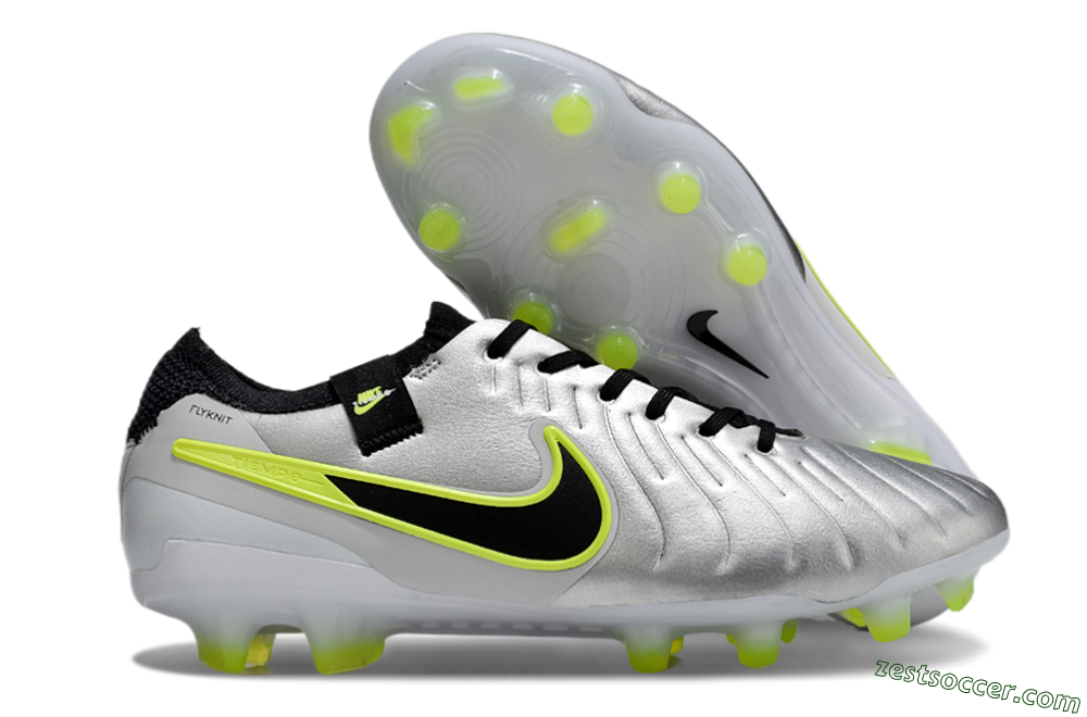Nike Tiempo Legend 10 Elite AG Low-Tops Soccer Cleats - Silver/Black/Yellow 0