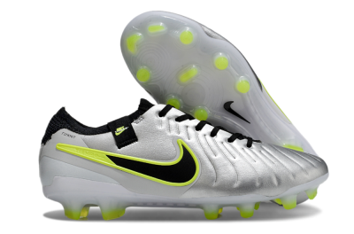 Nike Tiempo Legend 10 Elite AG Low-Tops Soccer Cleats - Silver/Black/Yellow