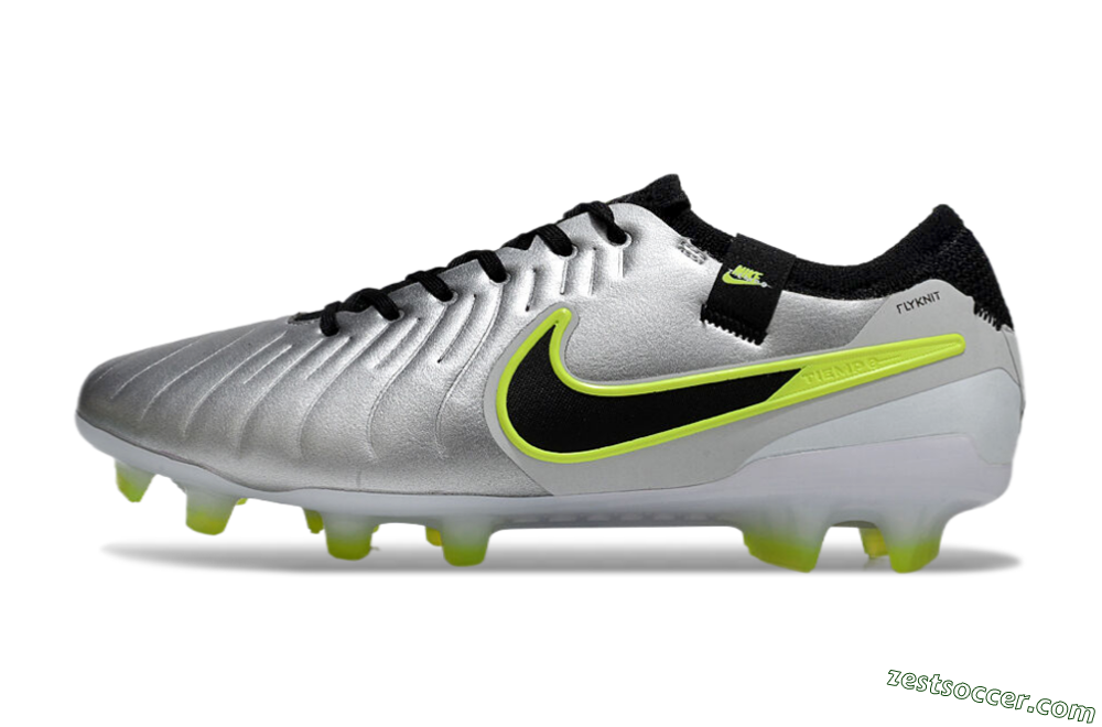 Nike Tiempo Legend 10 Elite AG Low-Tops Soccer Cleats - Silver/Black/Yellow 2