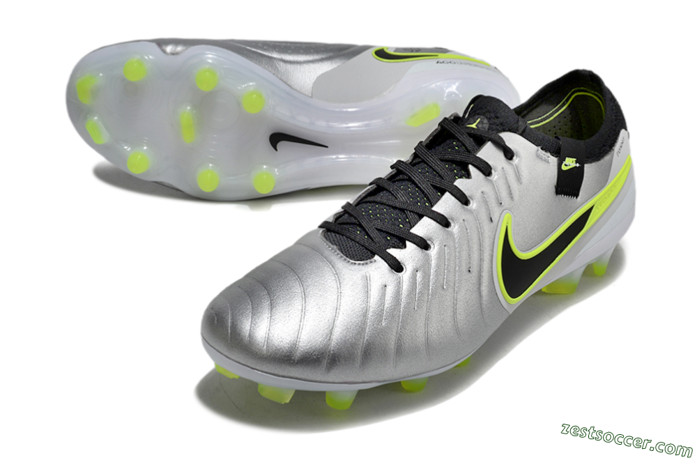 Nike Tiempo Legend 10 Elite AG Low-Tops Soccer Cleats - Silver/Black/Yellow 3