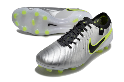 Nike Tiempo Legend 10 Elite AG Low-Tops Soccer Cleats - Silver/Black/Yellow