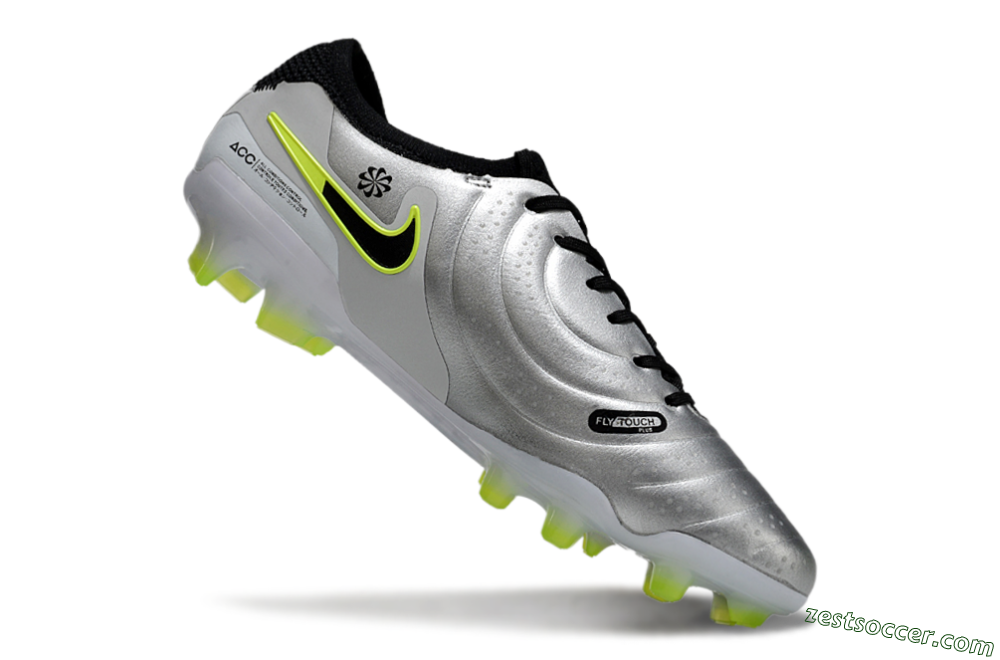 Nike Tiempo Legend 10 Elite AG Low-Tops Soccer Cleats - Silver/Black/Yellow 4